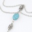 Vintage Light Blue Oval Stone&hollow Out Flower Decorated Double Layer Design