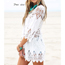 Sexy White Flower Pattern Hollow Out Design Bikini Cover Up Smock