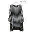 Sexy Black+white Dissymmetry Sleeve Stripe Pattern Decorated Loose Short Design Bikini Cover Up Smock