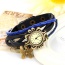 vintage Sapphire Blue Butterfly Shape Decorated Multilayer Design Pu Ladies Watches