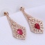 Luxury Rose Red Full Diamond Decorated Waterdrop Shape Design Alloy Stud Earrings