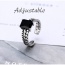 Retro Silver Color Aquare Gemstone Decorated Double Layer Opening Ring