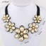 Elegant Gold Color Five Gemstone Flower Decorated Short Chain Necklace