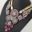 Fashion Pink Water Drop Shape Gemstone Pendant Decorated Double Layer Collar Necklace
