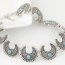 Vintage Blue Round Shape Gemstone Decorated Crescent Moon Desingn Choker '