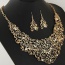 Retro Gold Color Diamond Decorated Flower Vine Shape Design Hollow Out Jewelry Sets