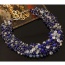 Elegant Sapphire Blue+tranparent Color Bead Decorated Hand-woven Short Chain Necklace