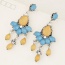 Sweet Yellow+blue Gemstone Tassel Pendant Decorated Waterdrop Earring