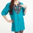 Trendy Green Embroiedry Pattern Decorated Three Quarter Sleeve Loose Blouses