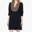 Fashion Black Embroidery Pattern Decorated Long Sleeve Loose Dress