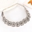Vintage Silver Color Flower Pattern Decorated Oval Shape Matching Collar Necklace