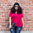 Casual Plum Red Pure Color Decorated Short Sleeve Loose T-shirt