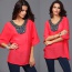 Casual Watermelon Red Embroidery Pattern Decorated Short Sleeve Long Blouse