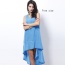Fashion Blue Pure Color Decorated Sleeveless Irregular Dovetail Dress