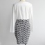 Fashion White+black Grid Pattern Decorated V Neckline Long Sleeve Patchwork Package Hip Pencil Dress
