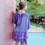 Fashion purple Irregular Pattern Decorated Three Quarters Sleeve Simple Smock