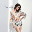 Casual Yellow+white Feather Pattern Decorated V Neckline Three Quaters Blouse