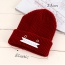 Fashion Claret Red Letter Bowllcb Decorated Pure Color Design Kintting Hat