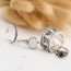 Vintage Silver Color Round Shape Gemstone Decorated Wide Ring Sets (4pcs)