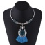 Bohemia Blue Round Shape Gemstone &tassel Decorated Short Chain Jewelry Sets