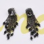 Vintage Black Chian Tassel Decorated Square Diamond Decorated Earrings