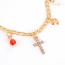 Retro Gold Color Cross&heart &round Shape Pendant Decorated Double Layer Choker