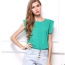 Fashion Fruit Green O Shape Neckline Design Pure Color Short Sleeve Shirt