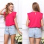 Trendy Rose Red O Shape Neckline Design Pure Color Short Sleeve Shirt