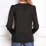 Fashion Black V Shape Neckline Decorated Simple Design Long Sleeve Shirt