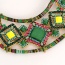 Vintage Green Hollow Out Square Gemstone Decorated Simple Necklace