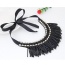 Elegant Black Multilayer Square Gemstone Decorated Tassel Pendant Chocker