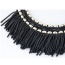 Elegant Black Multilayer Square Gemstone Decorated Tassel Pendant Chocker