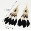 Elegant Black Feather Tassel Pendant Decorated Waterdrop Earring