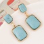 Fashion Blue Square Shape Gemstone Pendant Decorated Simple Earrings