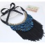 Fashion Blue Matal Tassel Decorated Short Chain Necklace