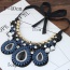 Bohemia Blue Oval Shape Pendant Decorated Short Chain Necklace