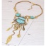 Exaggerated Gold Color Leaf&gemstone Decorated Tassel Short Chain Necklace