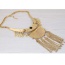 Exaggerated Gold Color D Shape Decorated Tassel Pendant Short Chain Necklace