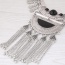 Exaggerated Silver Color D Shape Decorated Tassel Pendant Short Chain Necklace