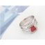 Fashion Garnet Square Shape Diamond Decorated Hollow Out Design Ring