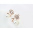 Fashion Rose Gold Diamond&pearls Decorated Flower Shape Earrings