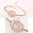 Fashion Rose Gold+white Diamond Decorated Hollow Out Double Heart Design Bracelet
