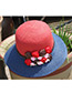 Elegant Red+dark Blue Flowers Decorated Color Matching Sunshade Beach Hat
