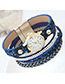 Trendy Blue Diamond Decorated Round Dail Multi-layer Simple Watch
