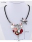 Elegant Pink Flower&leaf Decorated Simple Short Chain Necklace
