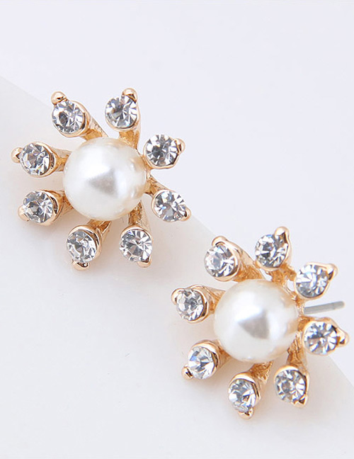 Sweet Gold Color+white Diamond&pearl Decorated Simple Earrings