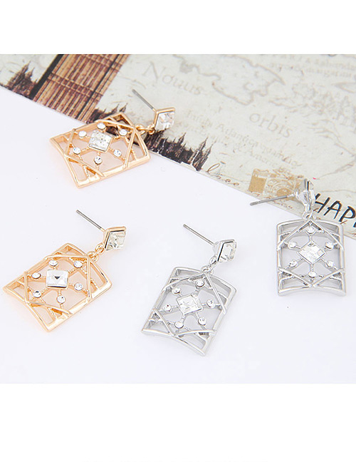 Sweet Gold Color Square Shape Decorated Hollow Out Earrings