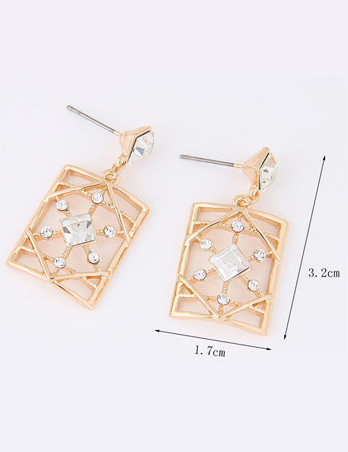 Sweet Silver Color Square Shape Decorated Hollow Out Earrings