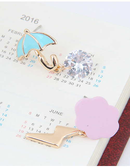 Sweet Pink+blue Cloud&umbrella Decorated Asymmetric Earrings