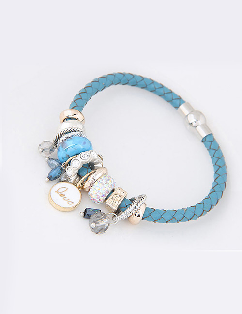 Trendy Blue Round Shape Pendant Decorated Simple Bracelet